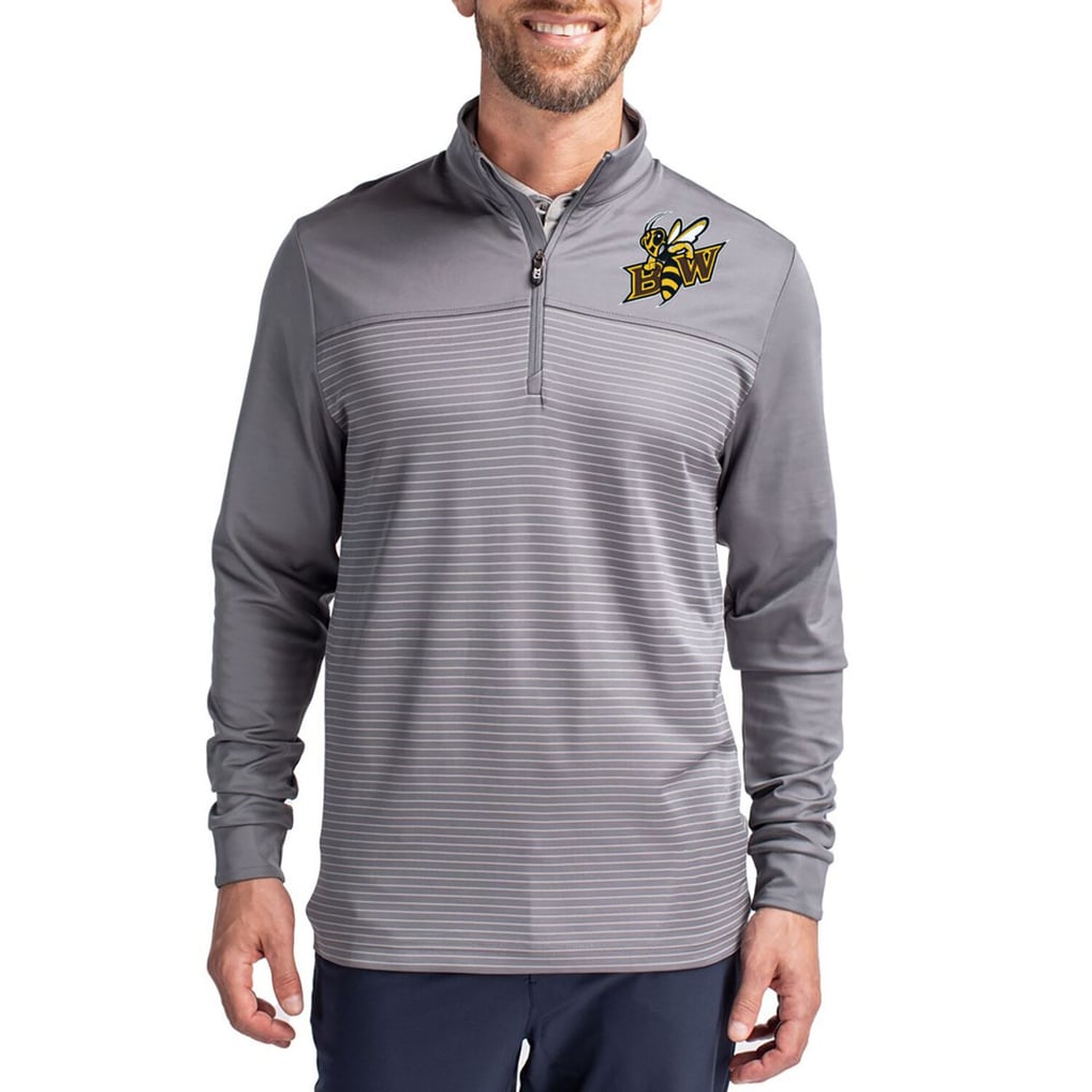  Baldwin Wallace Yellow Jackets Cutter & Buck Traverse Stretch Eco Stripe DryTec Tri-Blend Quarter-Zip Pullover - Gray